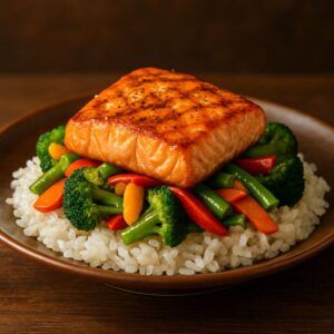 Grilled Salmon / Stir Fry Veggies Over Rice