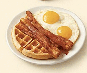 Waffles, Eggs & Bacon or Sausages